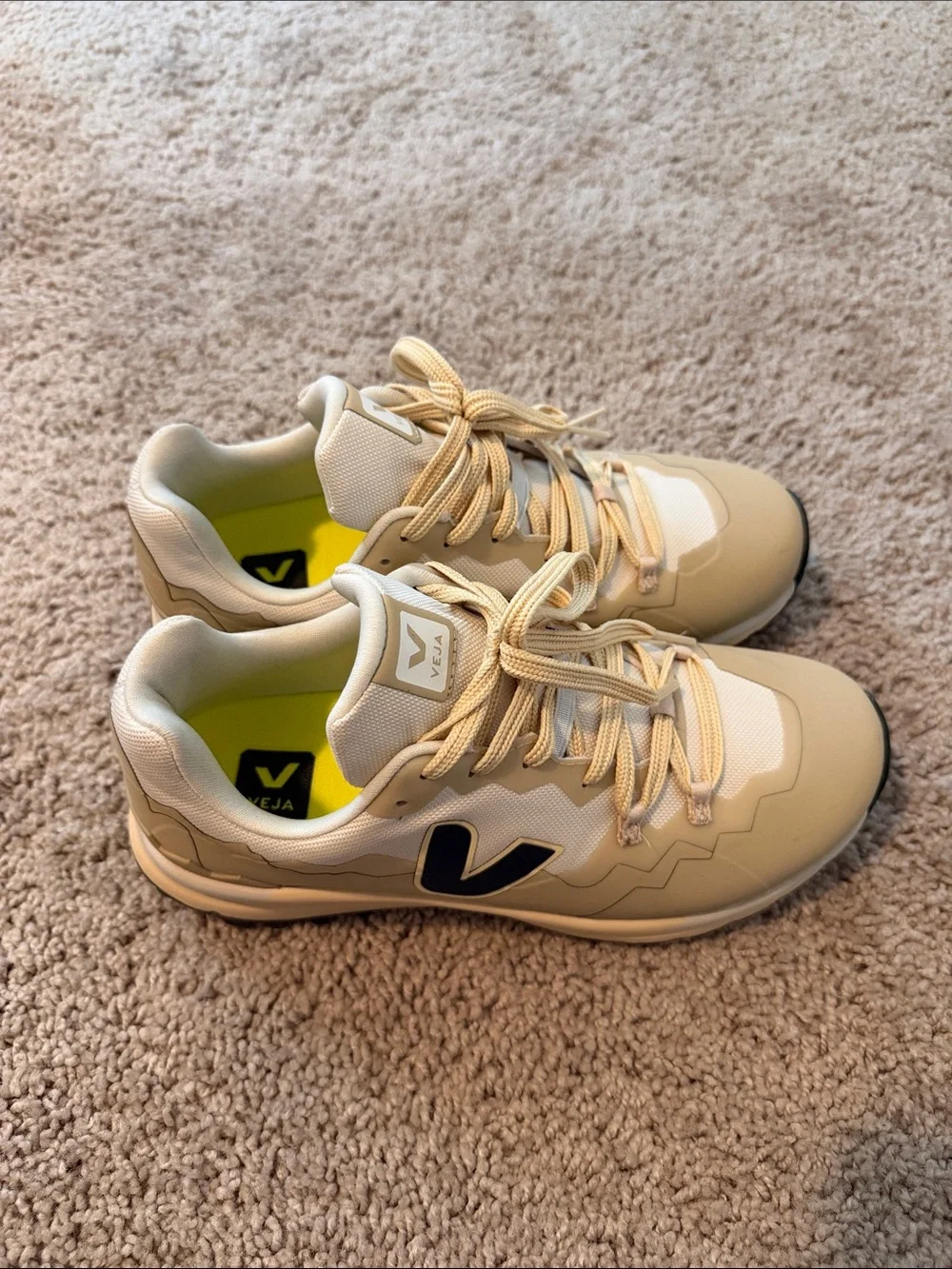 Veja Cream Athletic Sneakers with Black V Logo